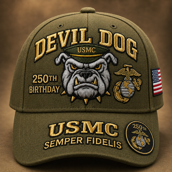 š„ Fatherās Day Sale - ā¤ļø Handmade Embroidered Devil Dog USMC 250th Birthday Commemorative Cap šŗšø