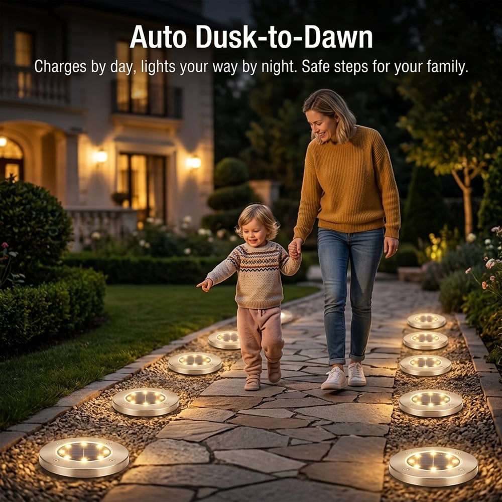 Solar Powered 8-LED Ground Lights | Outdoor Pathway Lighting