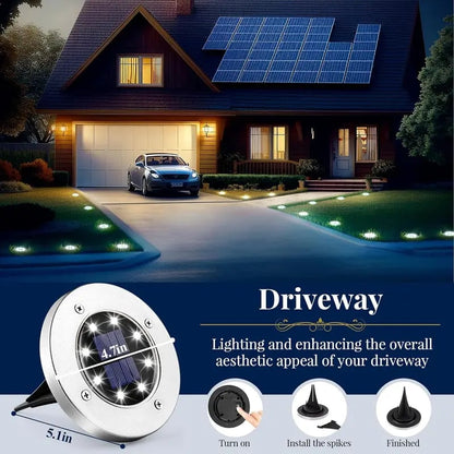 Solar Powered 8-LED Ground Lights | Outdoor Pathway Lighting