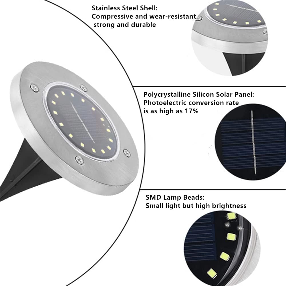 Solar Powered 8-LED Ground Lights | Outdoor Pathway Lighting