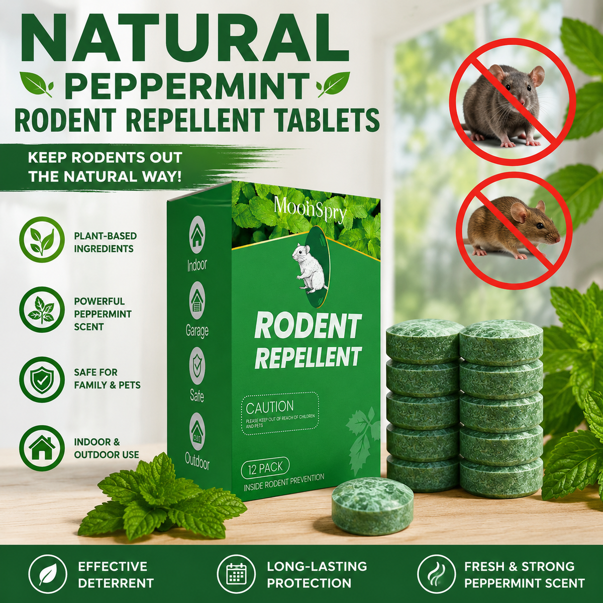 🦟 50% OFF NOW!🔇 🟢 Natural Peppermint Rodent Repellent Tablets