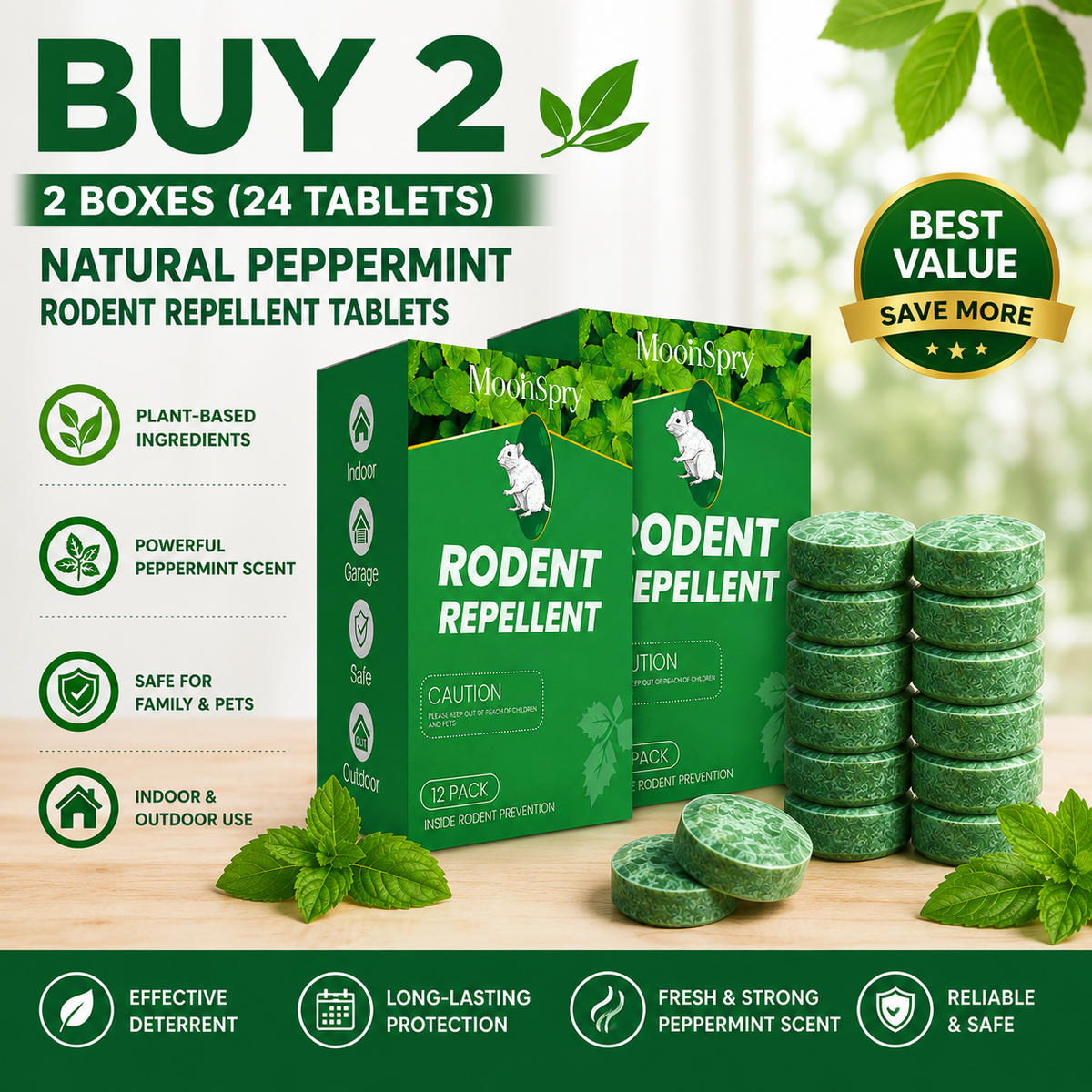 🦟 50% OFF NOW!🔇 🟢 Natural Peppermint Rodent Repellent Tablets