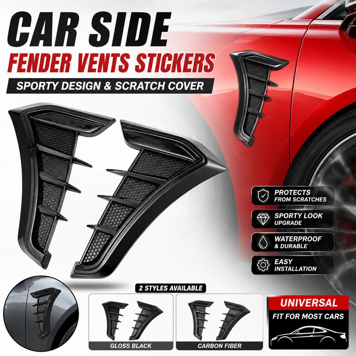 🏎️ 50% OFF NOW!🔥 Car Side Fender Vents Stickers – Sporty Design & Scratch Cover – Universal TPU Decorative Trim ✨