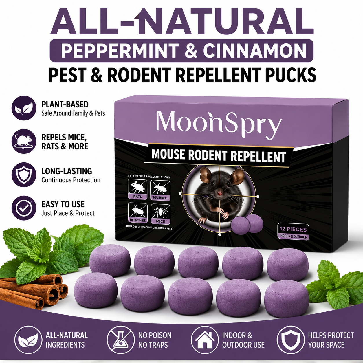All-Natural Peppermint & Cinnamon Pest & Rodent Repellent Pucks