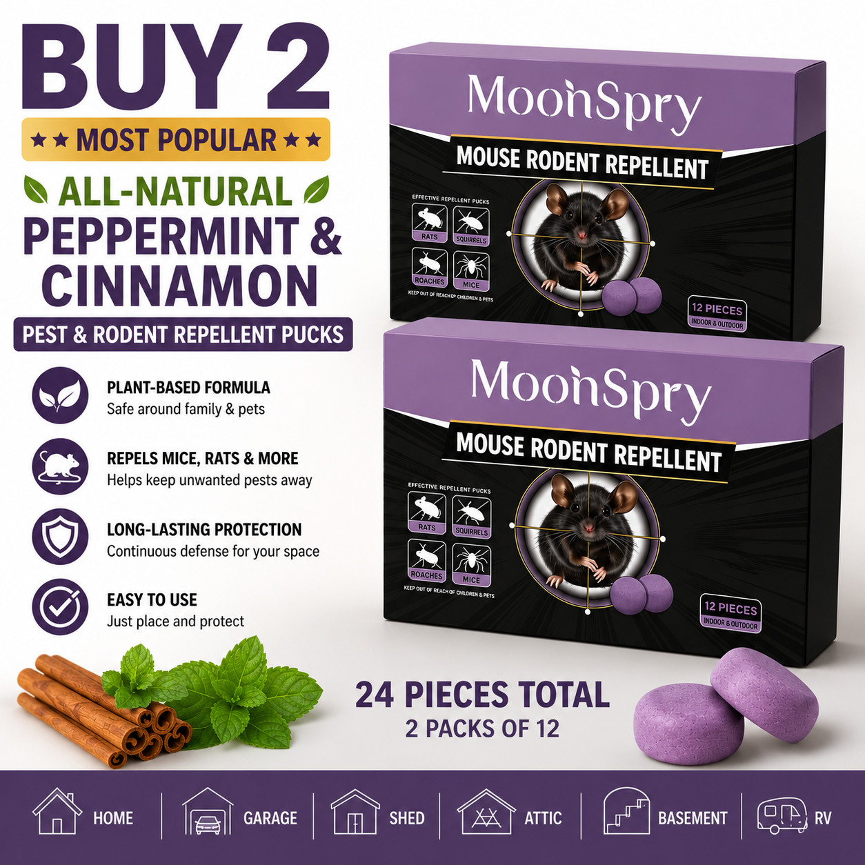 All-Natural Peppermint & Cinnamon Pest & Rodent Repellent Pucks