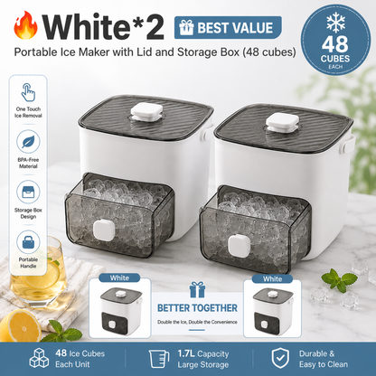 🥳2026 HOT SALE🥳💞50K+ SOLD!🧊Portable Ice Maker with Lid and Storage Box (48 cubes)