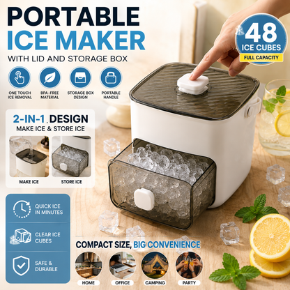 🥳2026 HOT SALE🥳💞50K+ SOLD!🧊Portable Ice Maker with Lid and Storage Box (48 cubes)