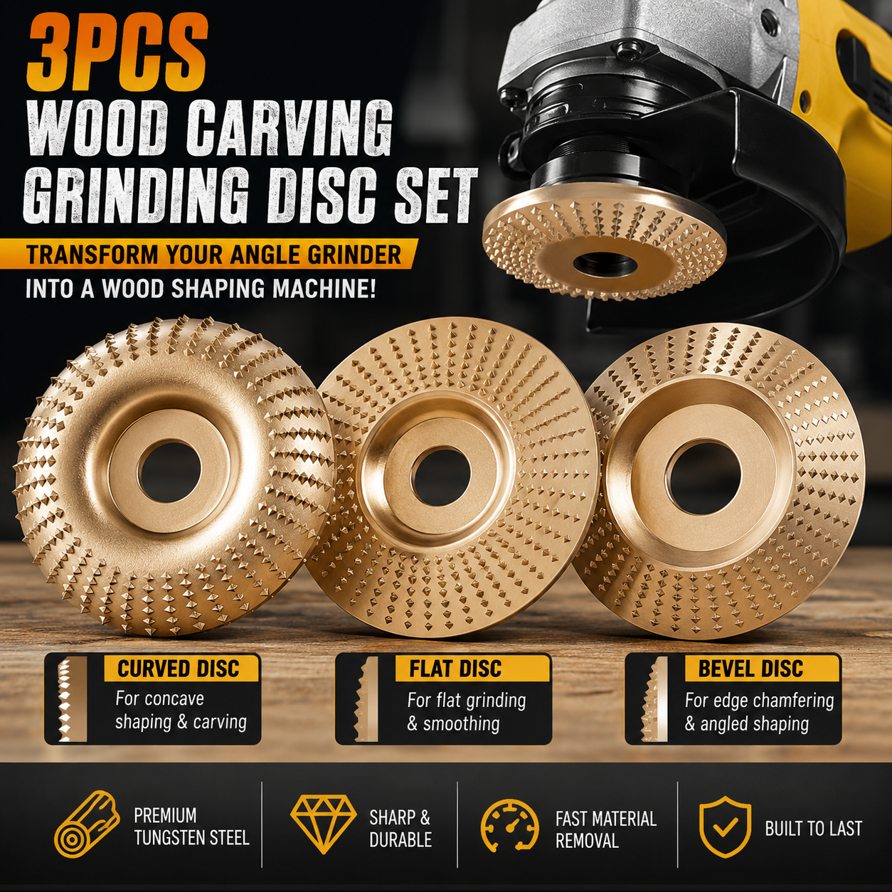 Heavy-Duty Wood Carving Disc Set (3PCS)