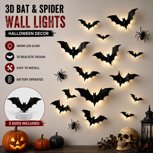 🦇Halloween 3D Bat & Spider LED Wall Light Decor🎃💡