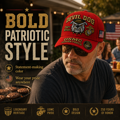 🔥 Father’s Day Sale - ❤️ Handmade Embroidered Devil Dog USMC 250th Birthday Commemorative Cap 🇺🇸