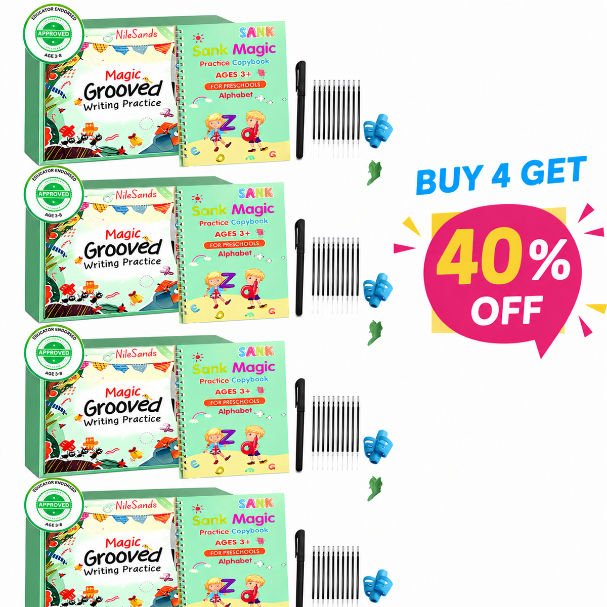 💥LAST DAY SALE 60%OFF💥📚MagicBook | Kids Practice Copybook Set (4Pcs/Set)
