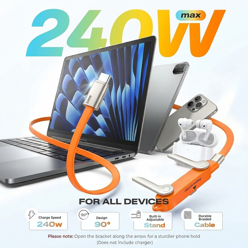 ⚡ Fast Charging Cable 🚀240W Fast Charging + Hidden Foldable Phone Stand