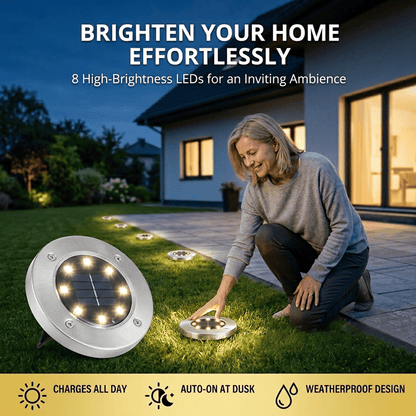 Solar Powered 8-LED Ground Lights | Outdoor Pathway Lighting